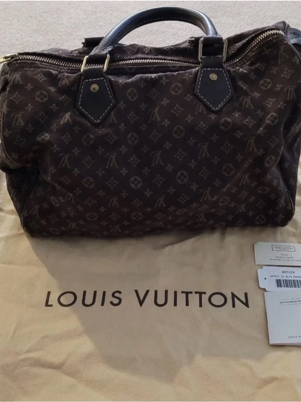 Authentic Louis Vuitton Brown Monogram Satchel with Dark Brown Handles
